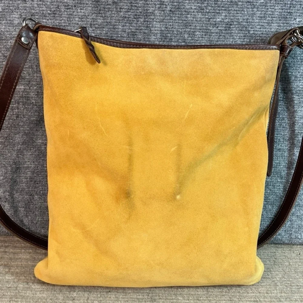 Lisa b. and Co. Mustard Yellow Suede Crossbody Bag Brown Leather Trim Square L